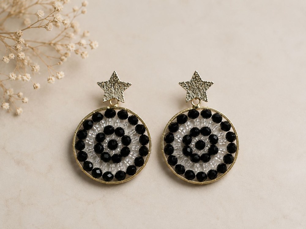 Argollas Mandala Estrella, aros artesanales hechos a mano – Karivé Joyas