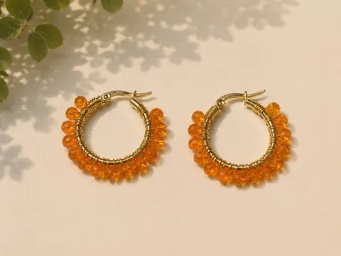 Argollas Cristal Naranja, aros hechos a mano – Karivé Joyas