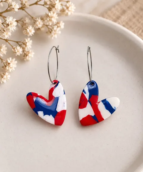 Aros Corazón Tricolor Grande, aros hechos a mano – Karivé Joyas