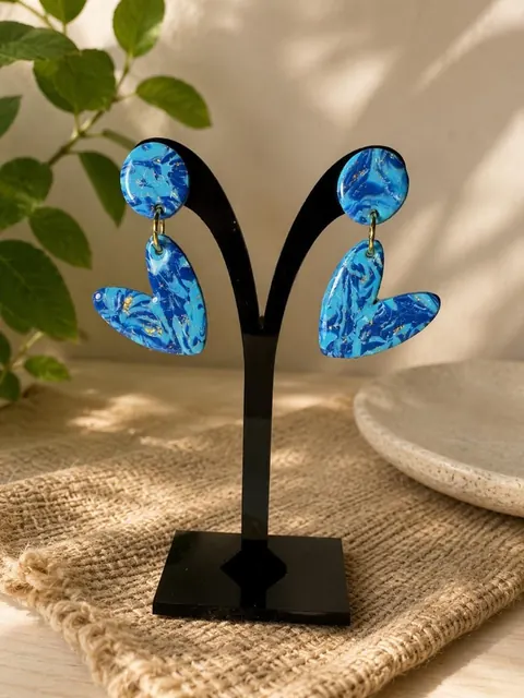 Aros Corazón Mármol Azul, aros hechos a mano – Karivé Joyas