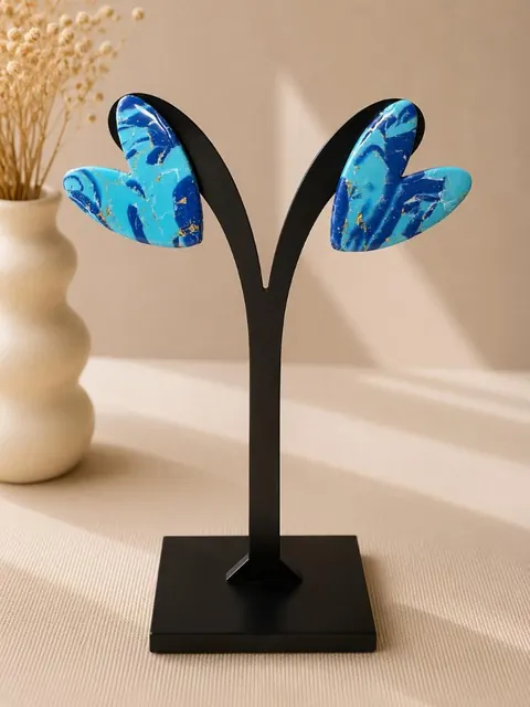 Aros Corazón Mármol Azul, aros hechos a mano – Karivé Joyas