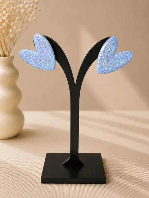 Aros Corazón Celeste Glitter, aros hechos a mano – Karivé Joyas