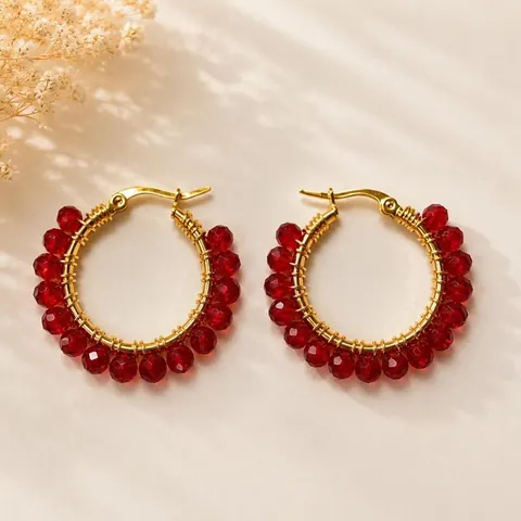 Argollas Cristal Rojo Intenso, aros hechos a mano – Karivé Joyas